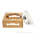 Cat Dog Food Bowl With Raised Bamboo Stand